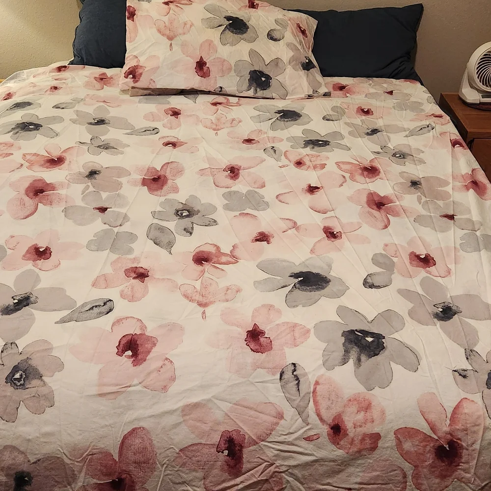 IKEA Floral Watercolor Comforter - Pink and Gray